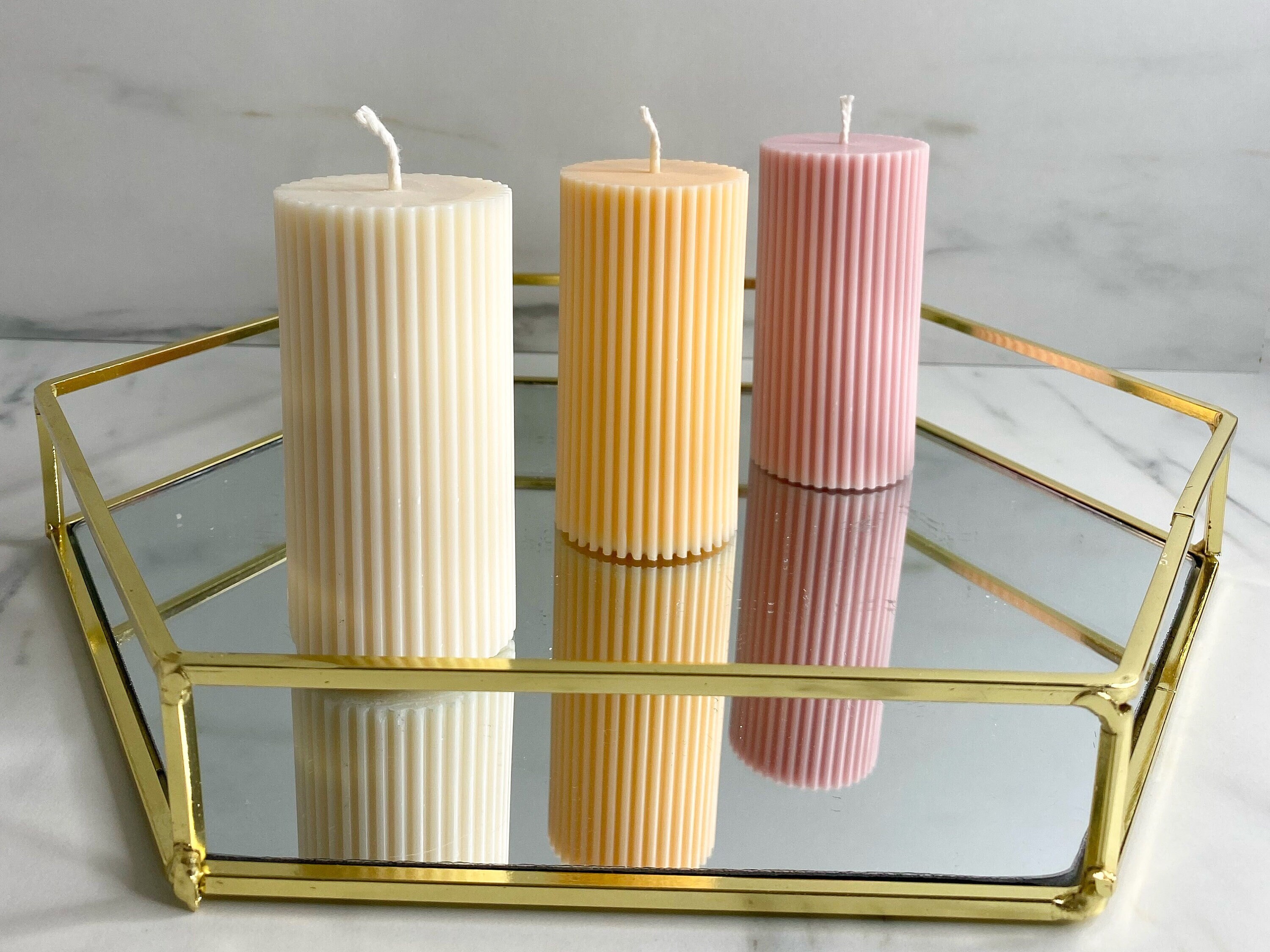 Ribbed Pillar Candle S&l | Candles Decorative Home Decor Textured Wedding Gift Column Ribbed Candle