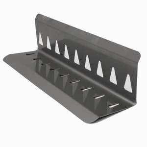 Può includere: Un profilo angolare in metallo grigio con tagli triangolari per la ventilazione. Il profilo è progettato per l'uso nella costruzione a secco.