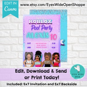 Roblox Pool Party Birthday Invitation for boy Printable DIY