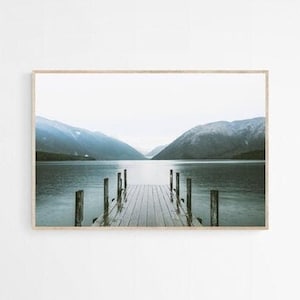 Mountain Lake Dock Print: Forest Photography Wall Art (Digital Download)