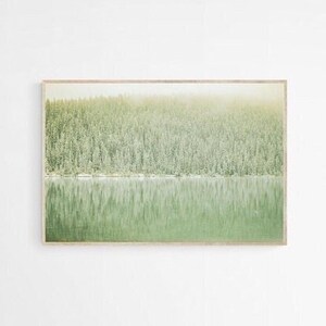Mountain Forest Photography Print: Tonal Green Lake Reflection (Digital Download)