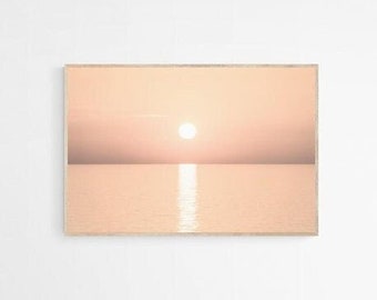 Horizontal BeachPrint,  Beach Sunset Photography Wall Art Printable, Beach House Decor, Coastal Wall Art, Pink Sunset Print, Beach Poster