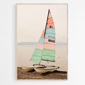 Pastel Sailboat Photography Print: Coastal Travel Poster (Digital Download)