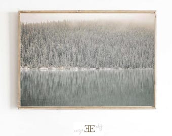 Afdruk bergbos meerreflectie: neutrale natuurfotografie (digitale download)