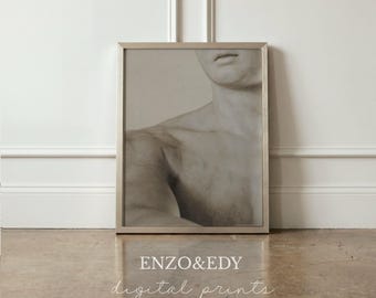 Roman Chest Statue Print: Beige Sculpture Wall Art (Instant Download)