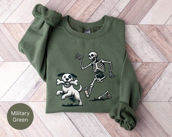 Perro Halloween Sudadera Halloween Suéter 2024 Feliz Halloween Retro Temporada Espeluznante Perro Amante Regalo Fantasma Sudadera Halloween Esqueleto