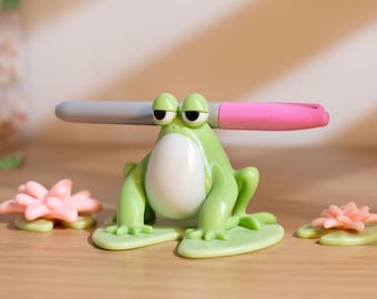 Grumpy Frog Pen Holder - Cute Animal Desk Accessory, Funny Stationery Organiser, Quirky Resin Office Decor, Frog Lover Gift for Her