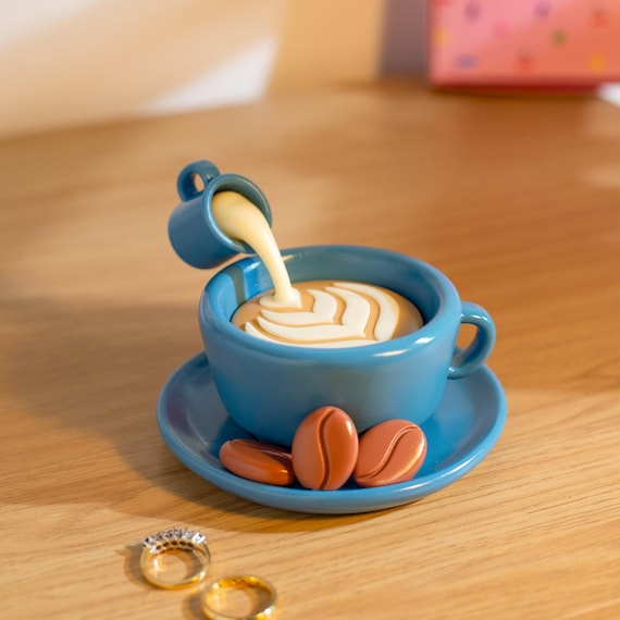 3D Printed Coffee Cup Trinket Bowl: Latte Art Desk Decor - Etsy