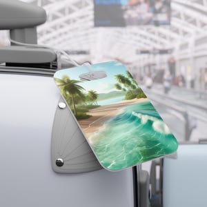 Custom QR Code Tropical Island Personalized Luggage Tag - Personalized Travel ID Tag - Scan to Contact Owner - Lost Bag Finder Tag