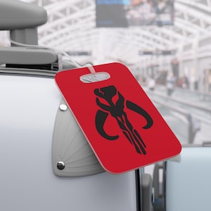Custom QR Code Mandalorian Mythosaur Red Luggage Tag - Personalized Star Wars Travel Tag - Beskar Bag Tag - This Is The Way Gift