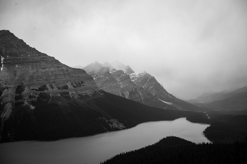 Black and White Peyto Lake Photography Prints, Rocky Mountain Landscape ...
