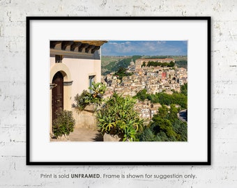 Sicily Fine Art Print, Old Town of Ragusa with Succulents, Italy Travel Photography, Mediterranean Wall Art and Decor, Sicilian Hill Town