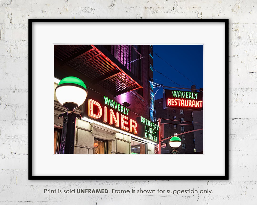 New York City Neon Sign Print Waverly Diner Neon Night Etsy