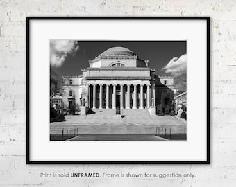 Impresión fotográfica en blanco y negro de la "Biblioteca Baja" de la Universidad de Columbia, Arquitectura icónica de Nueva York