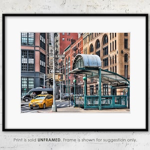 NYC Tribeca Photo Print &quot;Franklin St. at W. Broadway&quot;, New York Subway Station and Taxi, Architectural Fine Art Photography, Gallery Print