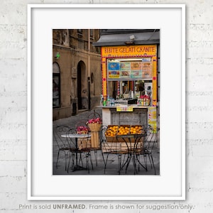 Sicily Photo Print &quot;Chiosco&quot;, Italy Fine Art Photography, Kitchen & Dining Room Wall Art, Juice stand with outdoor tables and chairs