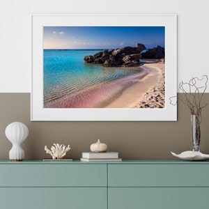 Pink Sand Paradise Beach Kunstdruck, Elafonisi Crete Photography, Kunstdruck von Griechenland, Sandstrand mit türkisfarbenem Meerfoto