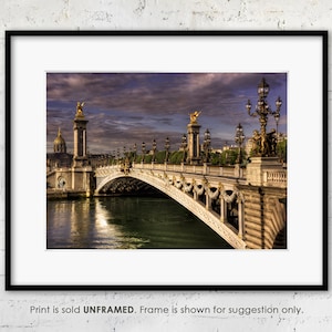 Paris Photo Print "Morning Light on Pont Alexandre III", Fine Art Travel Photography, River Seine, Parisian Bridge with Statues and Lanterns