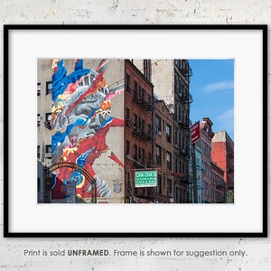NYC print &quot;Little Italy and Lady Liberty&quot;, New York City fotografie print, graffiti muurschildering & Street Art, Urban Street, galerie kwaliteit print