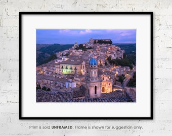 Sicily Fine Art Print, Nightfall in Ragusa, Italy Travel Photography, Mediterranean Wall Art and Decor, Sicilian Hill Town