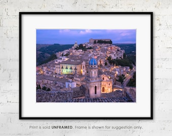 Sicily Fine Art Print, Nightfall in Ragusa, Italy Travel Photography, Mediterranean Wall Art and Decor, Sicilian Hill Town