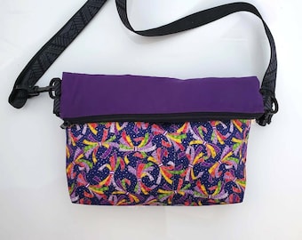 Japanese Fabric, Japanese Bow, Purple Ribbon, Colorblock Crossbody, Canvas Crossbody, Crossbody Bag, Zip Top, Foldover Crossbody