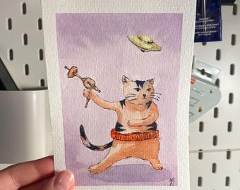 Rymdkitty akvarell konstmålning illustration
