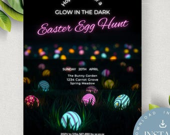 Glow in the Dark Easter Egg Hunt Invitation: Editable Neon Template (Instant Download)