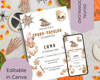 Halloween Birthday Invitation: Spook-Tacular Kids Party, Gender Neutral (Digital Download)