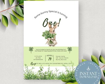 Bunny 1st Birthday Invitation: Floral Spring Theme (Printable Template)