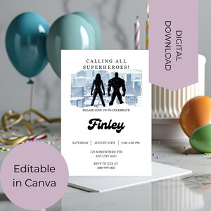 Superhero Birthday Invitation: Kids Party Invite Template (Digital)