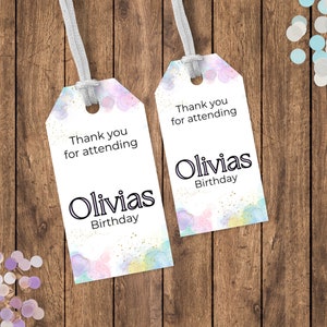 Rainbow Gift Tag For Kids Watercolor Favor Tag Editable Template Rainbow and Gold Party Decorations Girls&#39; Birthday Tags, WIM029