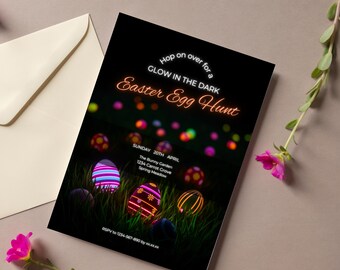 Glow in the Dark-uitnodiging paaseieren zoeken: neonkonijnfeestje (digitale download)
