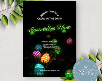 Glow in the Dark-uitnodiging paaseieren zoeken: neonkonijnfeestje (directe download)