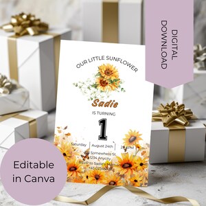 Sunflower Invitation | Floral Kids Birthday Invitation | Digital File | Editable Invite | Any Age | Sunflower Party | Sunflower Birthday