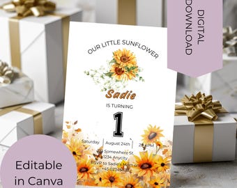 Floral Sunflower Birthday Invitation: Editable Template (Digital File)