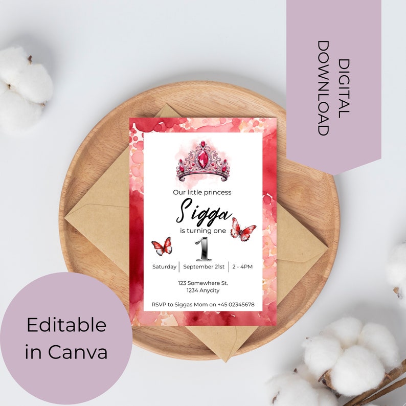Ruby Ball Invite Ruby Red Birthday Invitation for Girls Princess Party Invite Digital ...