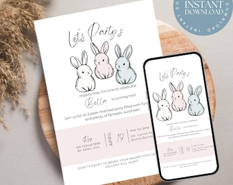 Editable Bunny Easter Birthday Invitation: Spring Party (Digital Download)