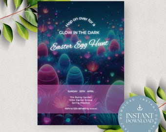 Glow in the Dark-uitnodiging paaseieren zoeken: neonkonijnfeestje (directe download)