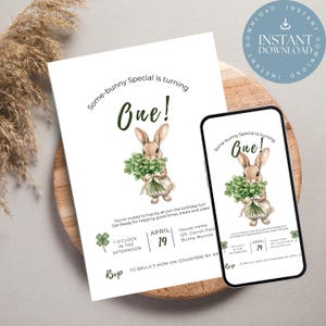 Some Bunny is One Birthday Invitation: Shamrock Theme (Printable)