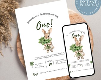 Some Bunny is One Birthday Invitation: Shamrock Theme (Printable)
