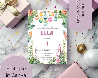 Tropical Luau Birthday Invitation: Editable Tiki Party Invite (Digital Download)