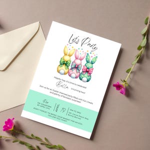Let&#39;s Party Editable Easter Invitation, Bunny Invite, Egg Hunt Invite, Digital Download for Kids Fun