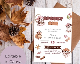 Retro Western Halloween Geburtstagseinladung: Cowboy Cowgirl Thema (bearbeitbare Vorlage)