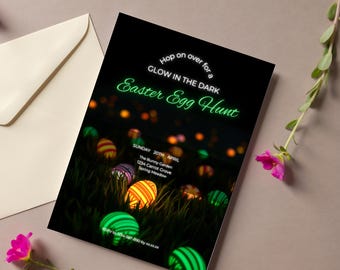 Glow in the Dark-uitnodiging paaseieren zoeken: neonkonijnfeestje (digitale download)