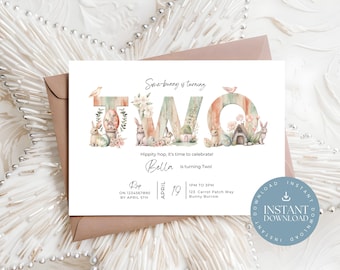 Some Bunny Birthday Invite, Printable 2nd Birthday Template, Editable Bunny Invitation for Girls and Boys