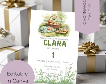 Picknick-Geburtstags-Einladung: Bearbeitbare Sommerparty-Einladung (Digitaler Download)