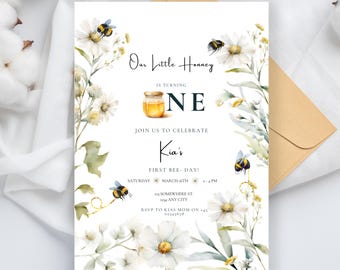 Invitación para el primer cumpleaños de la abeja (descarga digital)