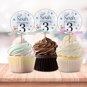 Space Birthday Cupcake Toppers: Pastel Astronaut Theme (Easy-to-Edit Text)