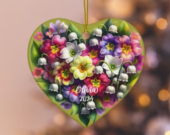 Naissance, fleurs, décoration, muguet, primevère, coeur, décoration, cadeau fête des mères, maman, anniversaire, femme, saint valentin